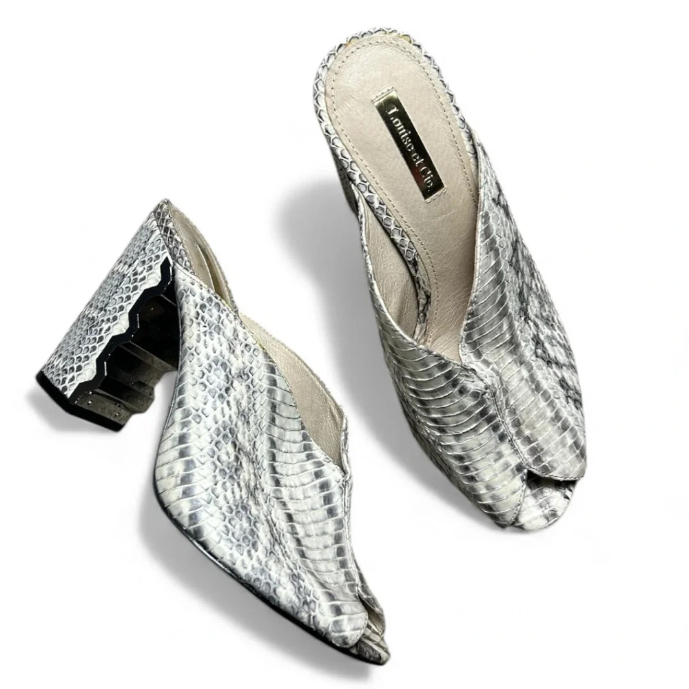 Louise Et Cie Korella Leather Snakeskin Print Heels Mules Size 8M